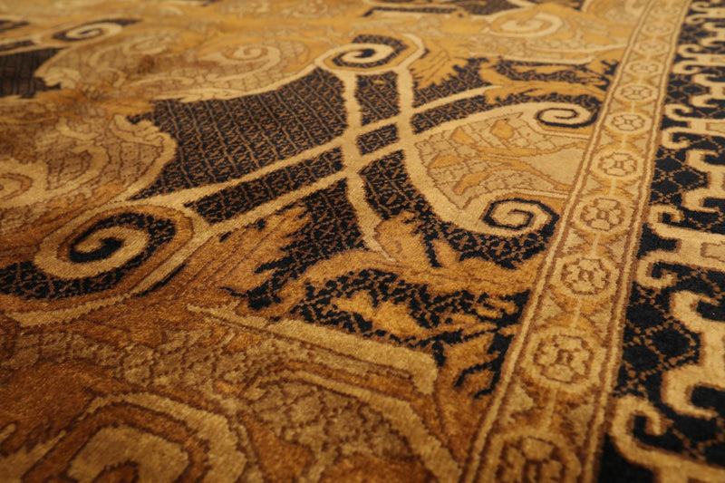5'4" x 8'11" Hand Knotted S.fine Designer Wool French Savonnerie Area Rug Black, Gold, Tan