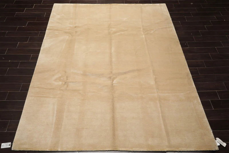 8x10 Beige Hand Knotted Tibetan Wool and Silk Tibetan Traditional Oriental Area Rug