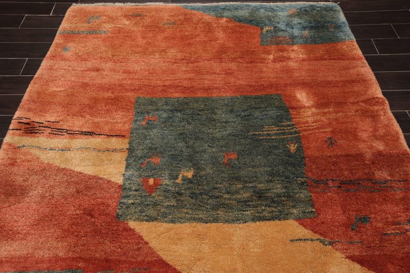 5'10"x7' Hand Knotted Wool Gabbehh Vegetable dyes Oriental Area Rug Burnt Orange