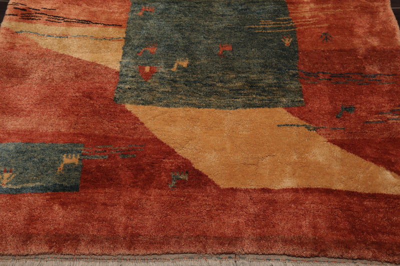 5'10"x7' Hand Knotted Wool Gabbehh Vegetable dyes Oriental Area Rug Burnt Orange