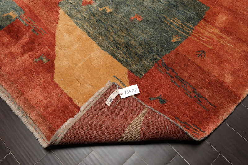 5'10"x7' Hand Knotted Wool Gabbehh Vegetable dyes Oriental Area Rug Burnt Orange