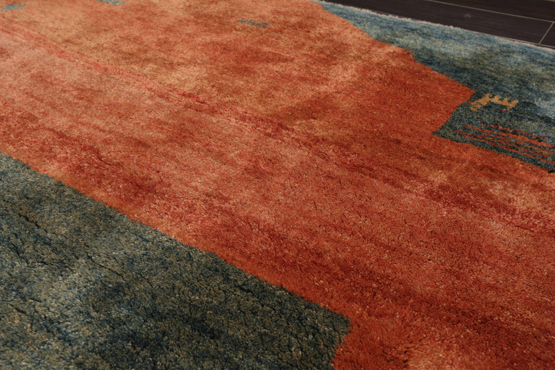 5'10"x7' Hand Knotted Wool Gabbehh Vegetable dyes Oriental Area Rug Burnt Orange