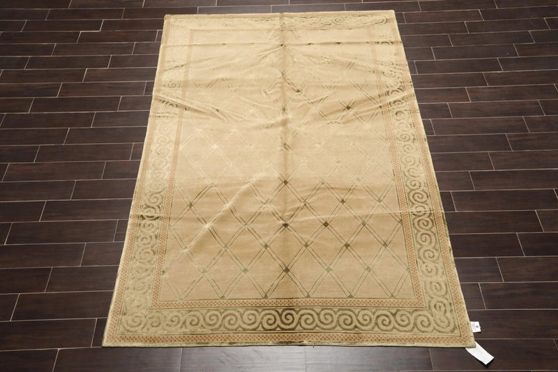 6' x 9' Hand Knotted Wool & Silk Tibetan Oriental Area Rug 6x9 Traditional Gold