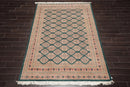 6x9 Teal Green Hand Knotted Wool & Silk 200 KPSI Bokhara Oriental Area Rug