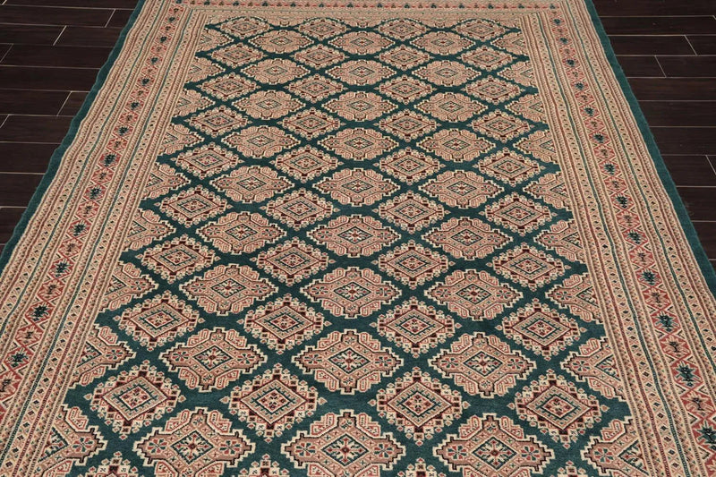 6x9 Teal Green Hand Knotted Wool & Silk 200 KPSI Bokhara Oriental Area Rug