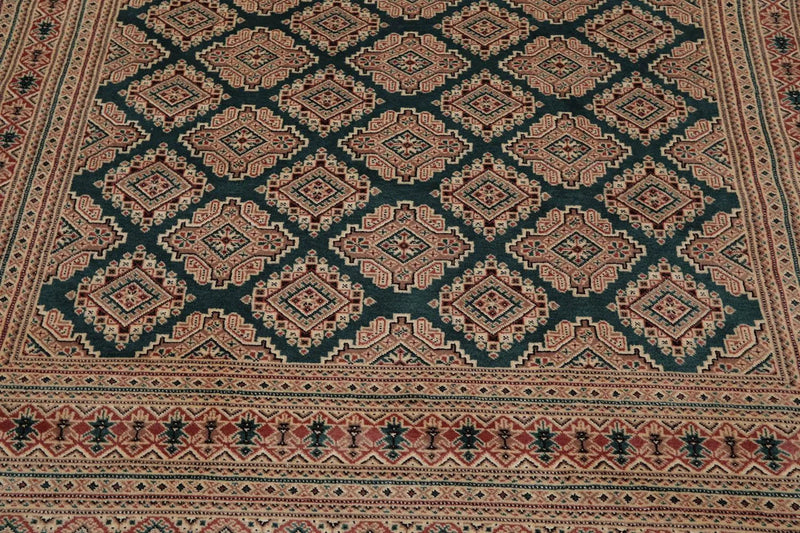 6x9 Teal Green Hand Knotted Wool & Silk 200 KPSI Bokhara Oriental Area Rug