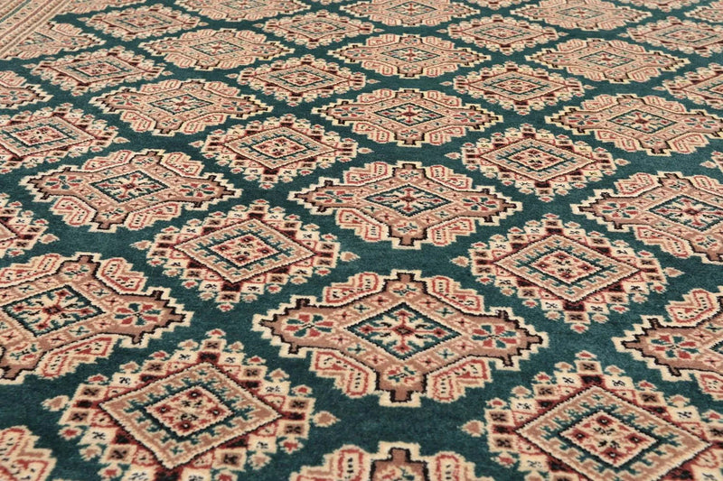 6x9 Teal Green Hand Knotted Wool & Silk 200 KPSI Bokhara Oriental Area Rug