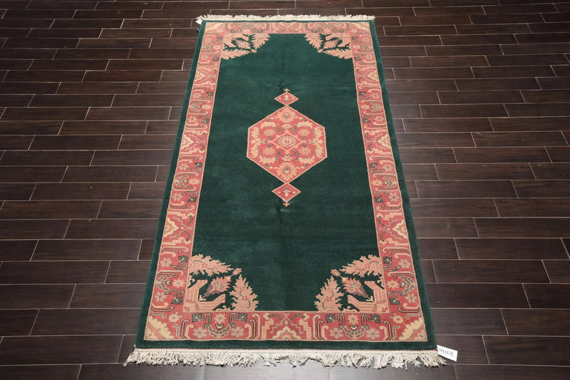 5' x 9'9'' Palace Hand Knotted Wool Rare Romanian Hamadaan Area Rug Emerald