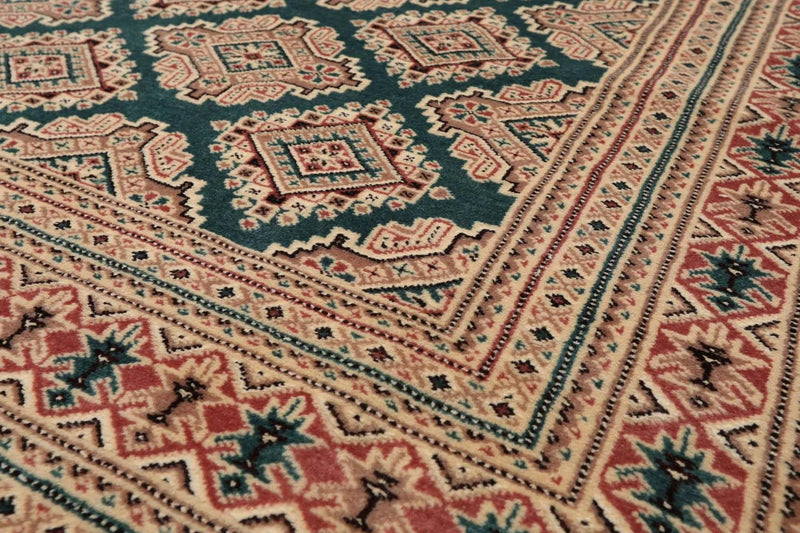 6x9 Teal Green Hand Knotted Wool & Silk 200 KPSI Bokhara Oriental Area Rug