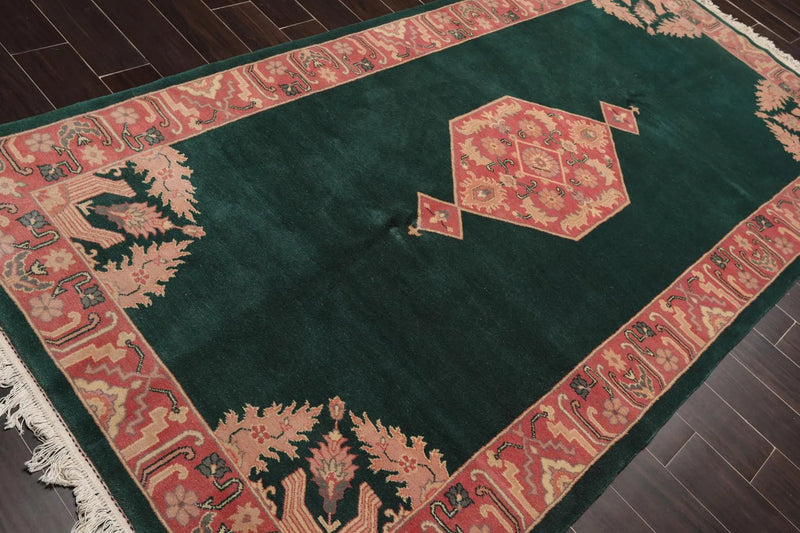 5' x 9'9'' Palace Hand Knotted Wool Rare Romanian Hamadaan Area Rug Emerald