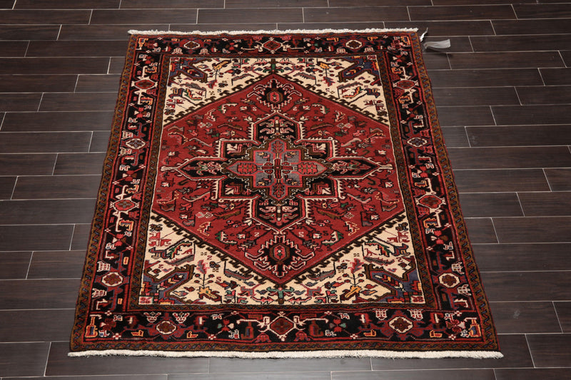 5'3" x 6'7" Hand Knotted 100% Wool Herizz Traditional Oriental Area Rug Red