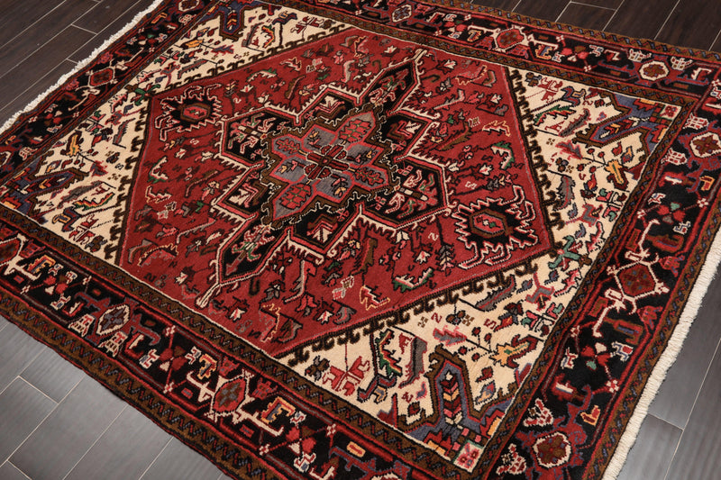 5'3" x 6'7" Hand Knotted 100% Wool Herizz Traditional Oriental Area Rug Red