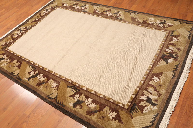 5'9" x 8'1" Hand Knotted Classic Loop/Cut Pile Tibetan Oriental Area Rug Beige