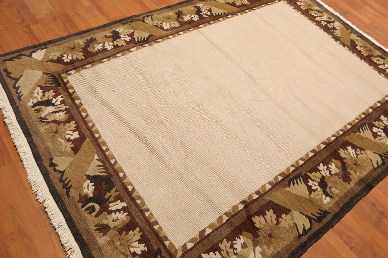 5'9" x 8'1" Hand Knotted Classic Loop/Cut Pile Tibetan Oriental Area Rug Beige