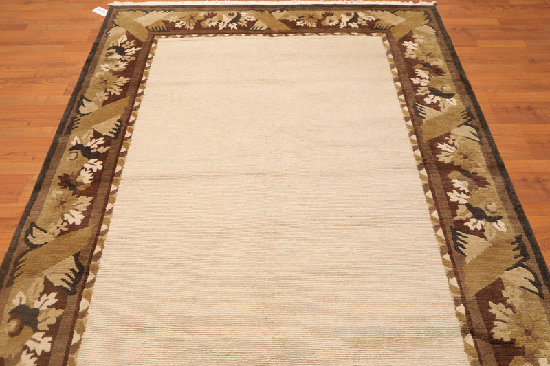5'9" x 8'1" Hand Knotted Classic Loop/Cut Pile Tibetan Oriental Area Rug Beige