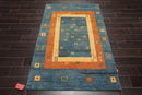 4' x 5'11" Hand Knotted 100% Wool Traditional Gabbehh Oriental Area Rug Blue