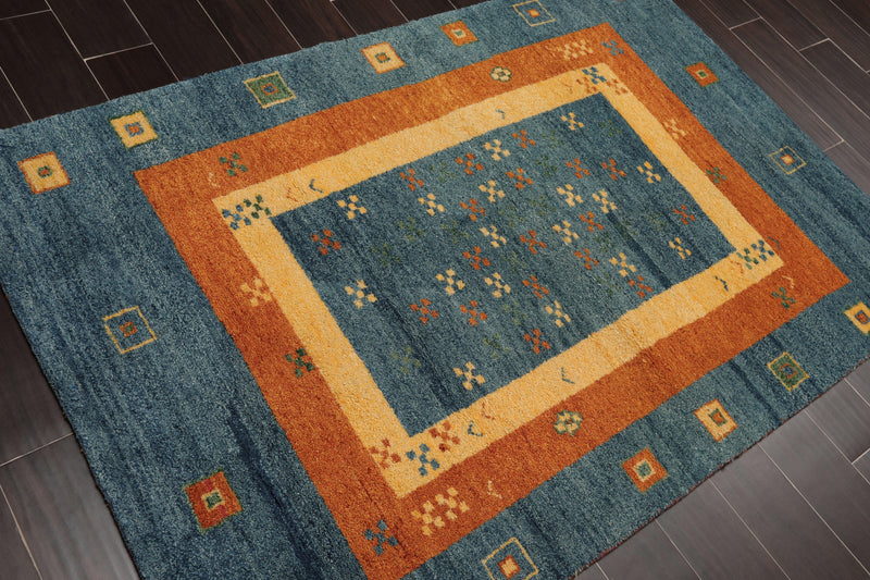 4' x 5'11" Hand Knotted 100% Wool Traditional Gabbehh Oriental Area Rug Blue