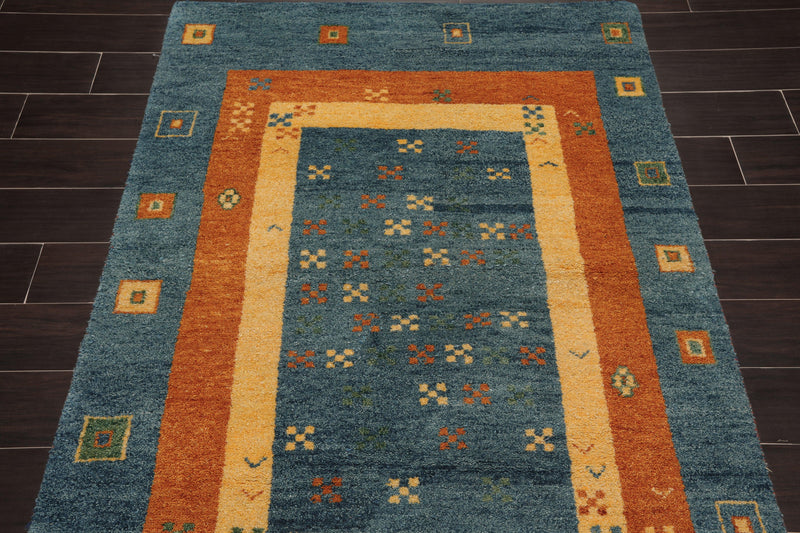 4' x 5'11" Hand Knotted 100% Wool Traditional Gabbehh Oriental Area Rug Blue