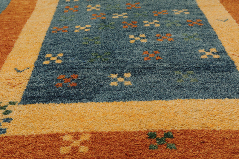 4' x 5'11" Hand Knotted 100% Wool Traditional Gabbehh Oriental Area Rug Blue