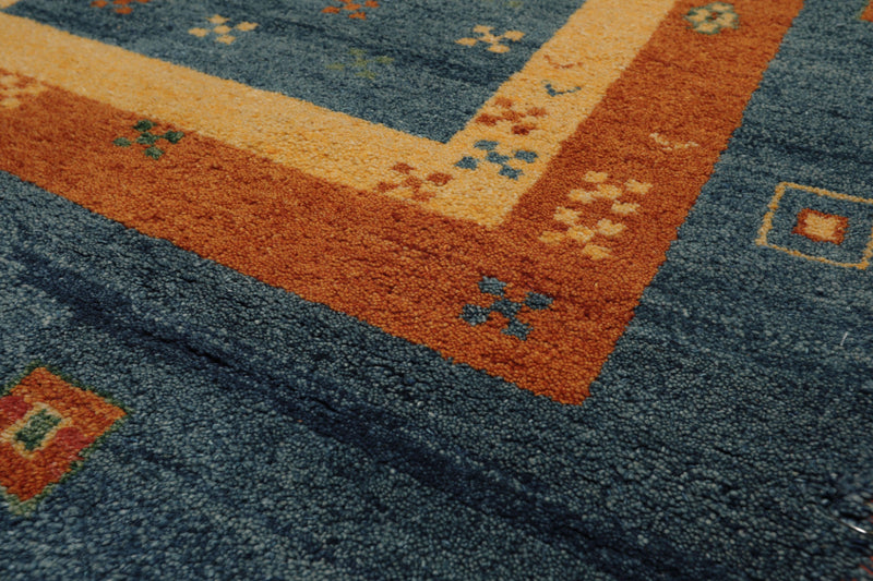 4' x 5'11" Hand Knotted 100% Wool Traditional Gabbehh Oriental Area Rug Blue