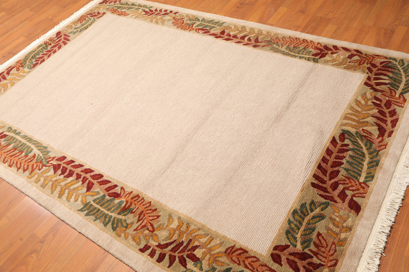5'10" x 8'5" Hand Knotted Loop & Cut Pile Wool Tibetan Oriental Area Rug Beige