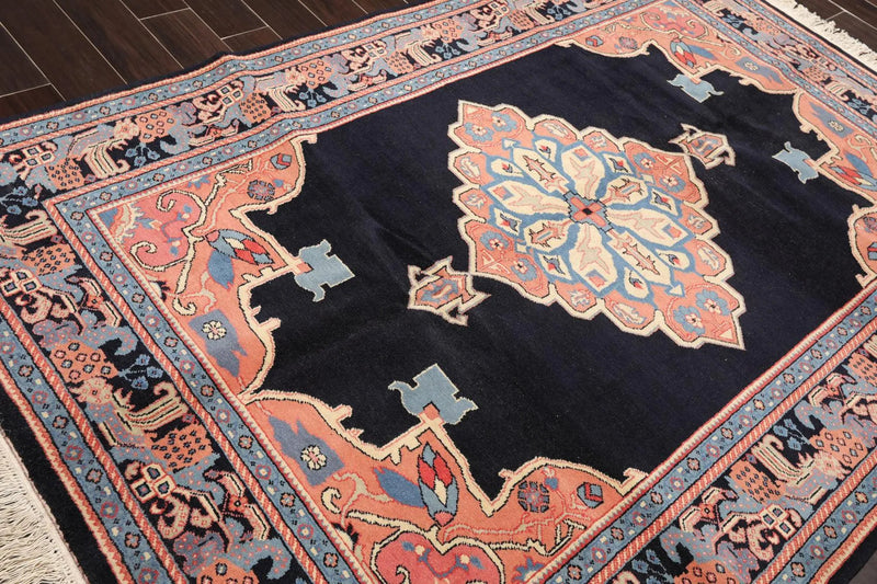 5'10'' x 8'10'' Hand Knotted 100% Wool Hamedaan Romanian Area Rug Midnight Blue