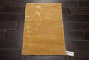 2' x 3' Modern Tibetan Wool and Silk Oriental Area Rug Gold