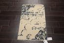2' x 3' Hand Knotted 100% Wool Modern Tibetan Oriental Area Rug Ivory, Blue