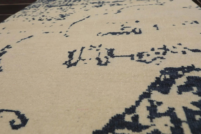 2' x 3' Hand Knotted 100% Wool Modern Tibetan Oriental Area Rug Ivory, Blue