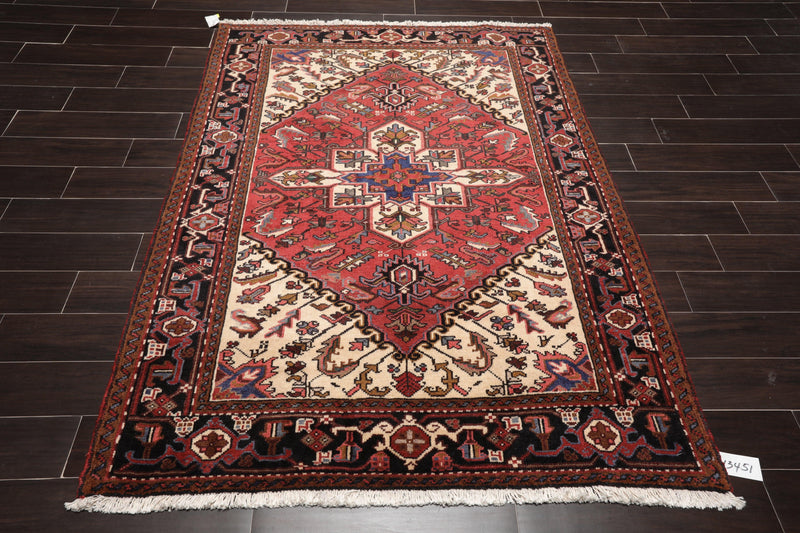 5' x 6'6" Hand Knotted 100% Wool Traditional Herizz Oriental Area Rug Rust