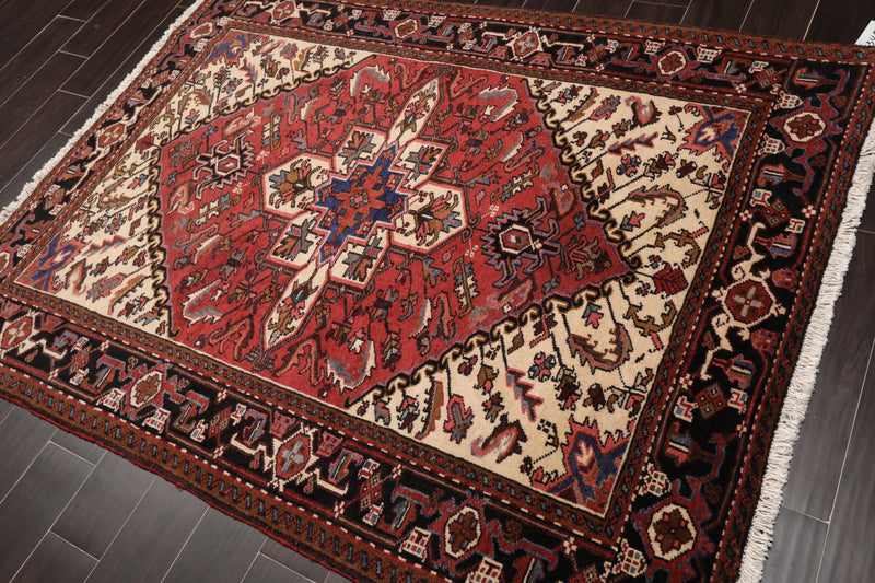 5' x 6'6" Hand Knotted 100% Wool Traditional Herizz Oriental Area Rug Rust