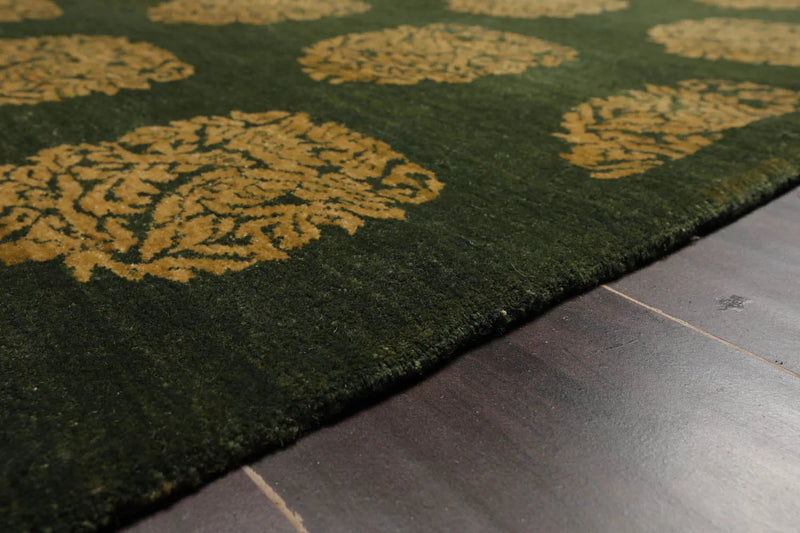 6x9 Green Hand Knotted Tibetan 100% Wool Damask Traditional Oriental Area Rug