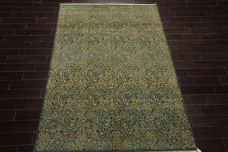 6x9 Green Hand Knotted Tibetan Wool and Silk Michaelian & Kohlberg Traditional Oriental Area Rug