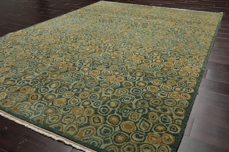 6x9 Green Hand Knotted Tibetan Wool and Silk Michaelian & Kohlberg Traditional Oriental Area Rug