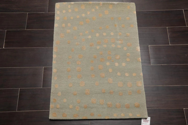 2’x 3’ Hand Knotted Wool & Silk Modern Tibetan Oriental Area rug Aqua, Beige
