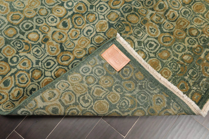 6x9 Green Hand Knotted Tibetan Wool and Silk Michaelian & Kohlberg Traditional Oriental Area Rug