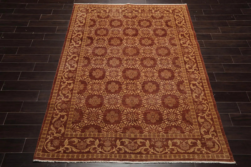 6x9 Brown Hand Knotted 100% Wool Traditional Oriental Area Rug