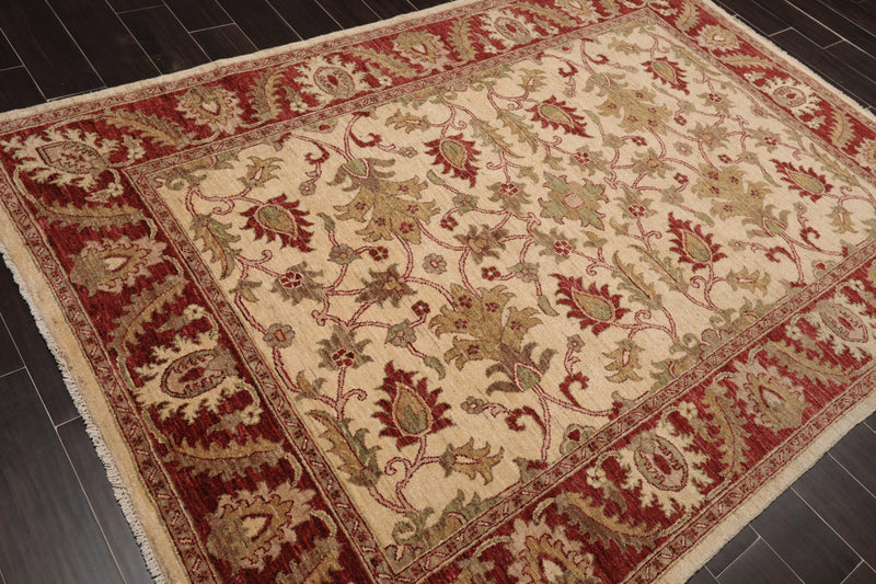 5'9" x 8'4" Hand Knotted Peshawar 100% Wool Arts and Craft Area Rug Beige