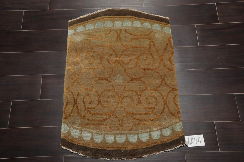 2' x 3' Hand Knotted Wool & Silk Modern Tibetan Oriental Area Rug Moss