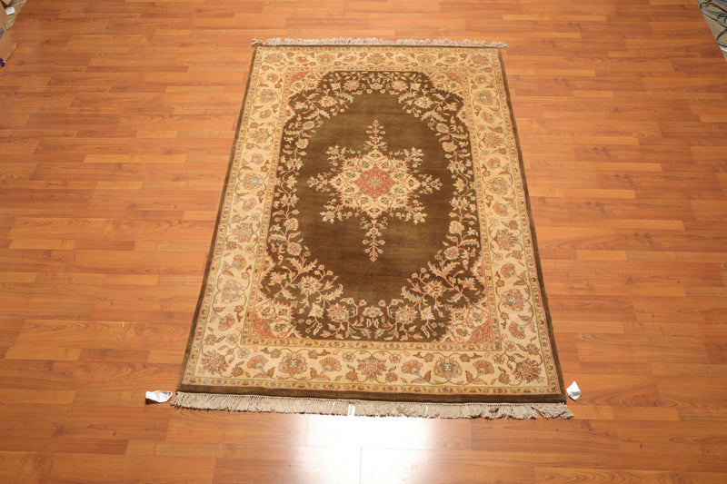 5' x 7'9" Hand Knotted Kermann Traditional 100% Wool Persian Oriental Area rug Mocha