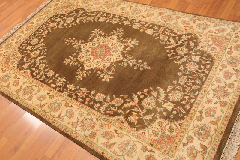 5' x 7'9" Hand Knotted Kermann Traditional 100% Wool Persian Oriental Area rug Mocha