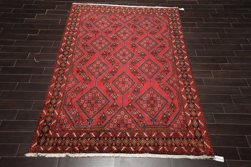 6'7" x 9'9" Hand Knotted 100% Wool Yalameh Traditional Oriental Area Rug Red