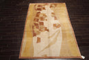 6x9 Beige Hand Knotted Tibetan Wool and Silk Michaelin Kohlberg Modern & Contemporary Oriental Area Rug