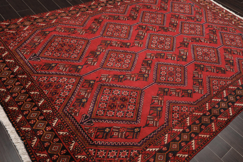 6'7" x 9'9" Hand Knotted 100% Wool Yalameh Traditional Oriental Area Rug Red
