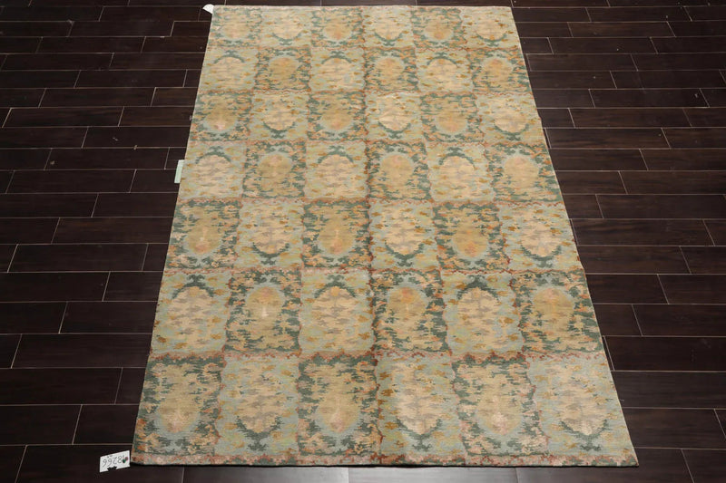 6x9 Aqua Hand Knotted Tibetan 100% Wool Tibetan Traditional Oriental Area Rug