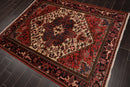 5'1" x 6'6" Hand Knotted Wool Herizz Vegetable Dyes Oriental Area Rug Ivory Red