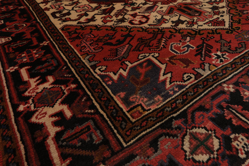 5'1" x 6'6" Hand Knotted Wool Herizz Vegetable Dyes Oriental Area Rug Ivory Red
