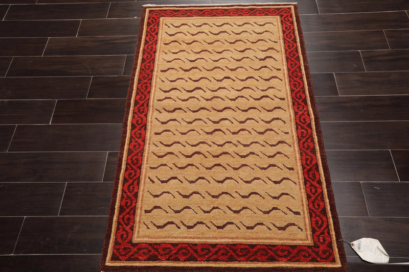 3x5 Gold, Brown Hand Knotted Tibetan 100% Wool Michaelian & Kohlberg Transitional Oriental Area Rug