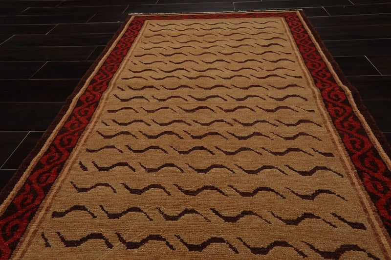 3x5 Gold, Brown Hand Knotted Tibetan 100% Wool Michaelian & Kohlberg Transitional Oriental Area Rug