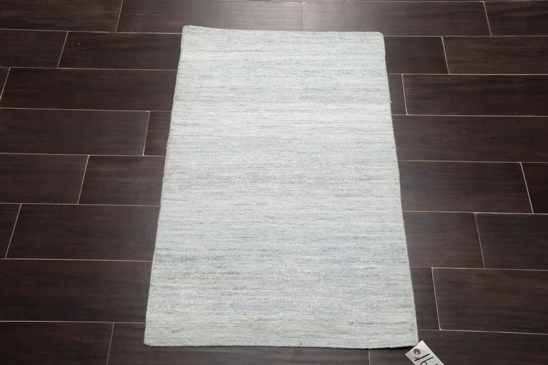 2' x 3' Hand Woven 100% Silk Modern Flatweave Kilim Oriental Area Rug Blue